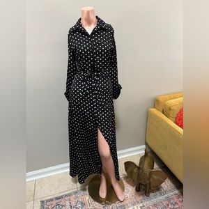 NEW Cupshe Black & White Polka Dot Long Sleeve Maxi Shirt Dress